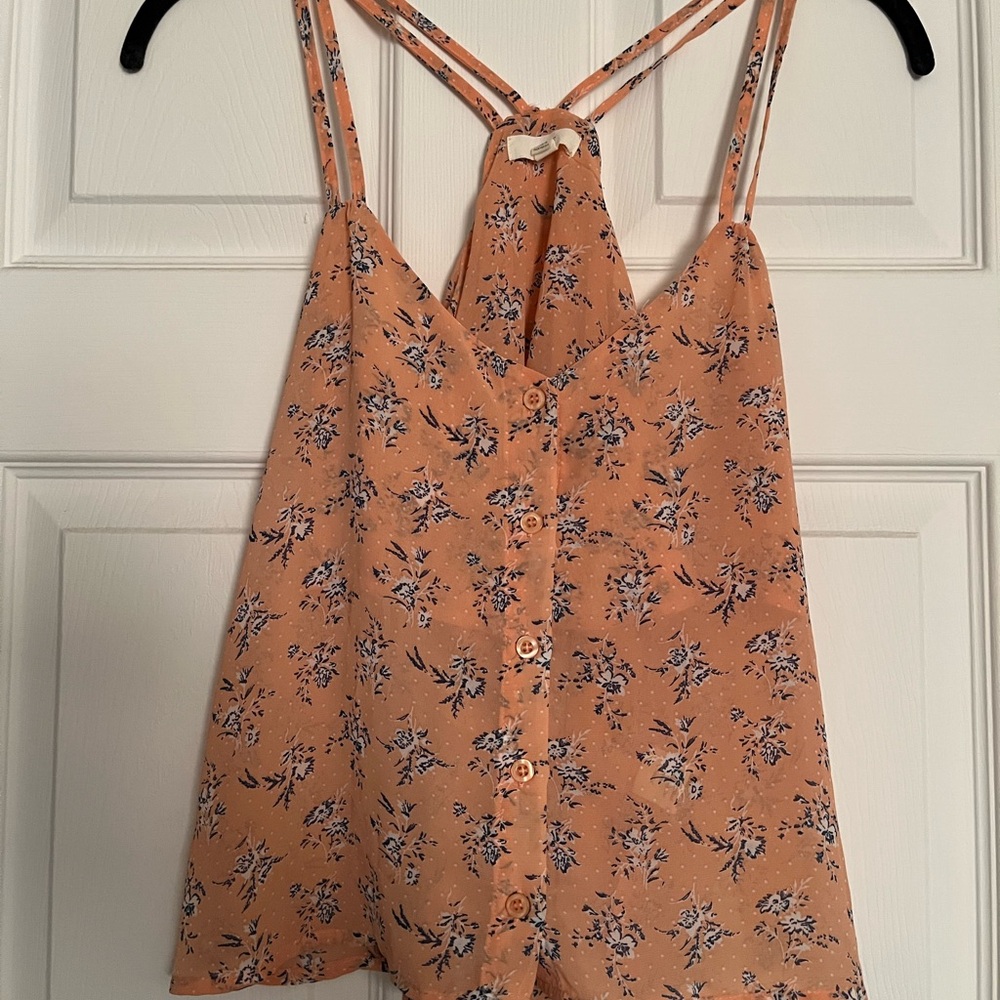 Floral Peach Button Detail Cami Top